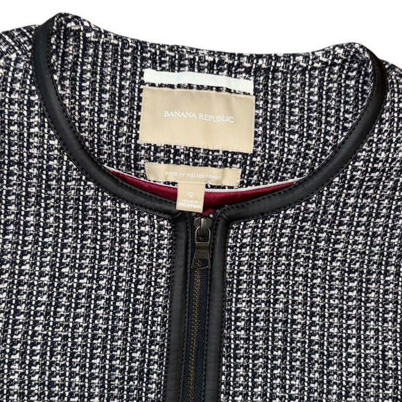 Banana Republic Black Tweed Faux Leather Trim Jacket Women’s 12 Old Money Preppy - Picture 7 of 14